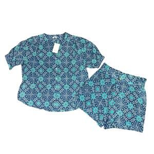 NWT Garance Paris Blue Cotton 2pc Set Women's L Top & Shorts Boho‎ Summer Outfit